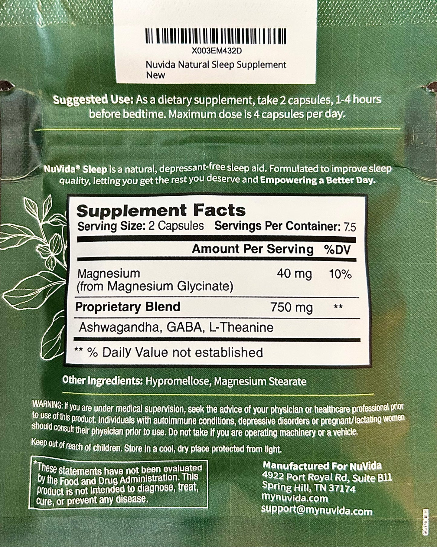 NuVida Sleep Pocket Pack